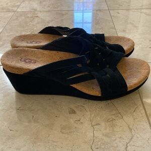 UGG Australia Lilah Black suede and leather Wedge Sandal